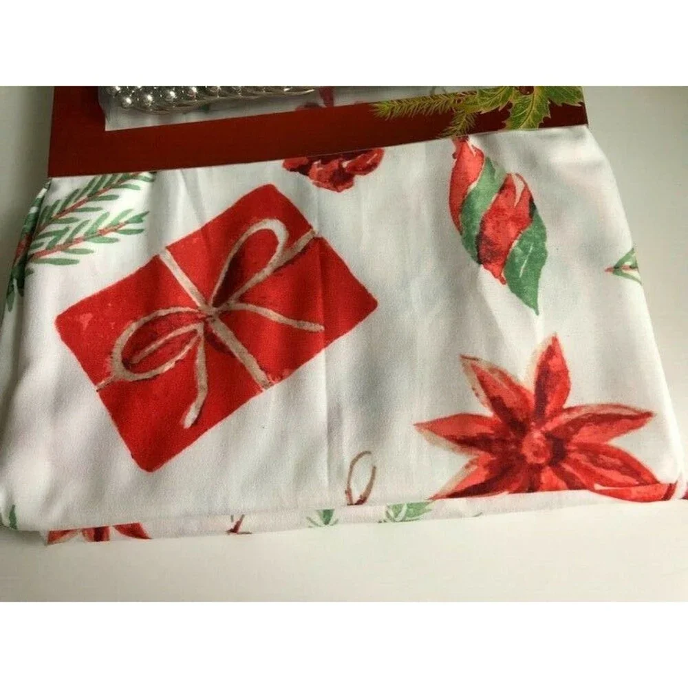 Christmas Fabric Shower Curtain Presents Candy Cane Holiday with Hooks 72x70
